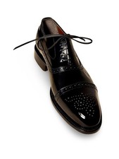 Handmade Black Cap Toe Genuine Leather Oxford Lace Up Office Dress Shoes For Men