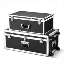 Metal Storage Trunk, Set of 2, Wooden Suitcase Storage Boxes with Padlocks, Larg