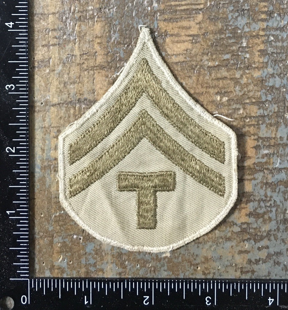 WW2 US Army Technician 5th Grade Rank Chevron Patch Khaki T-5 Twill No Glow