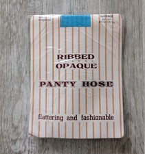 NOS Vintage Opaque Ribbed Style 514 Pantyhose Turquoise 100 Nylon Average Size