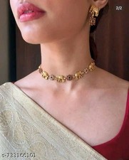 Indian Bollywood Gold Plated Kundan Choker Bridal Necklace Earrings Jewelry Set