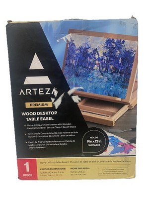 Arteza Wood Desktop Easel Premium Holds 9''x12'' drawer wooden palette beach wood