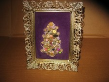 Vintage Jewelry Art Christmas "Tree" Framed, Handmade 9"x 7"