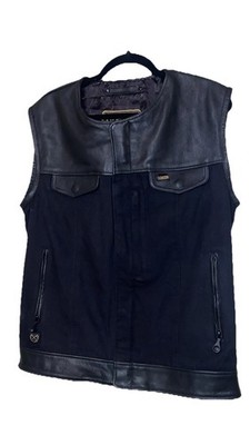 Dixxon  Mens Black Leather Canvas Full Zip Biker Riding Vest w/conceal Carry Pkt