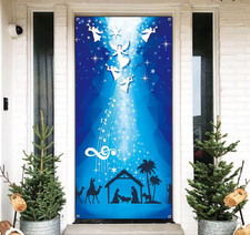 Birth of Jesus Door Cover Christmas Night Manger Nativity Scene Door Banner Larg