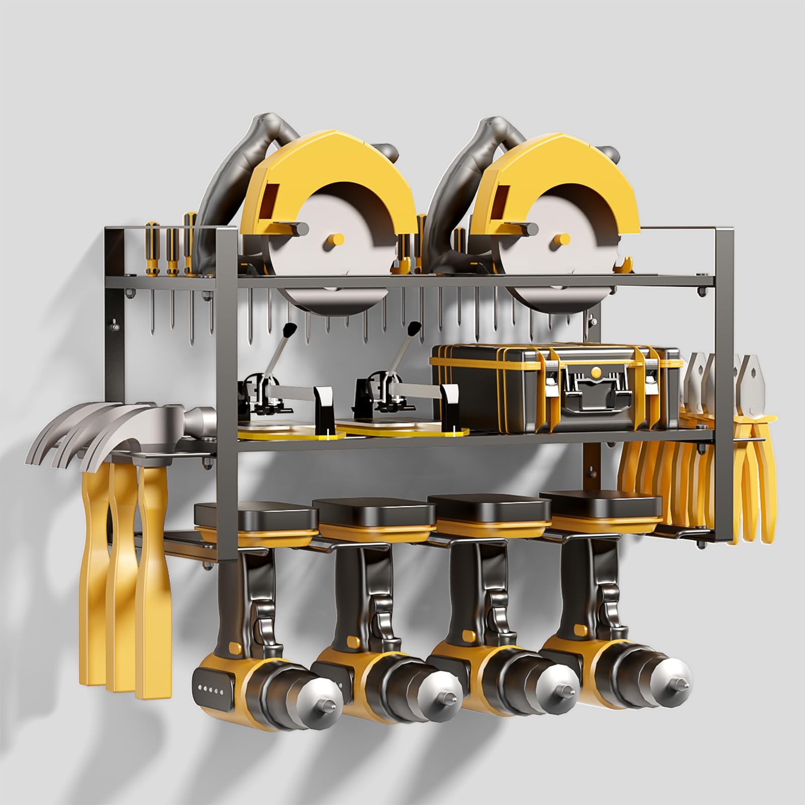 Heavy Duty Wall Mount Power Tool Organizer for Drills and Garage Storage