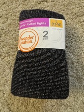 WONDER NATION Heavyweight Footed Tights Girls Size Large 12-16 Black Sparkle
