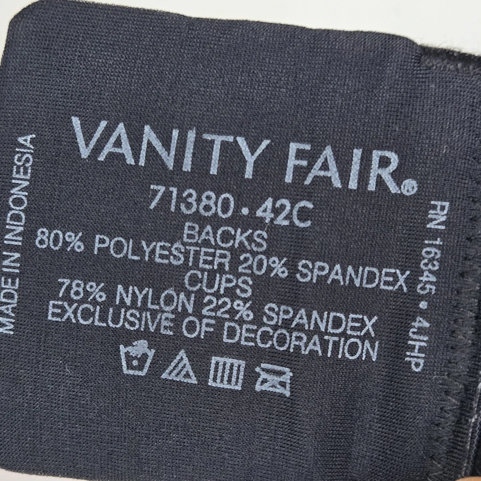 Vanity Fair Women Bra 42C Black T Shirt Wireless Lace Lightly Lined - Image 4 of 4