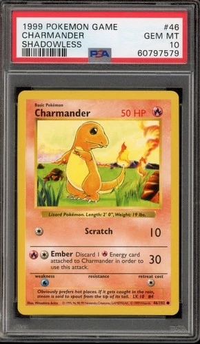 Pokemon Charmander Base Set Shadowless #46 PSA 10 Gem Mint