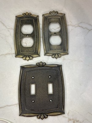 Vtg Donner Double Light Switch & Outlet Plates Mid Century Modern Brass Colored