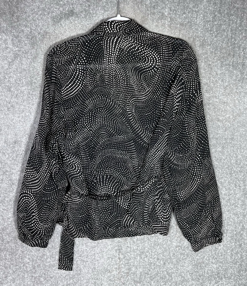 Vintage Nine & Co Sheer Wrap Top Womens Size XL Black Beige Polka Dot Y2K - Image 2 of 4