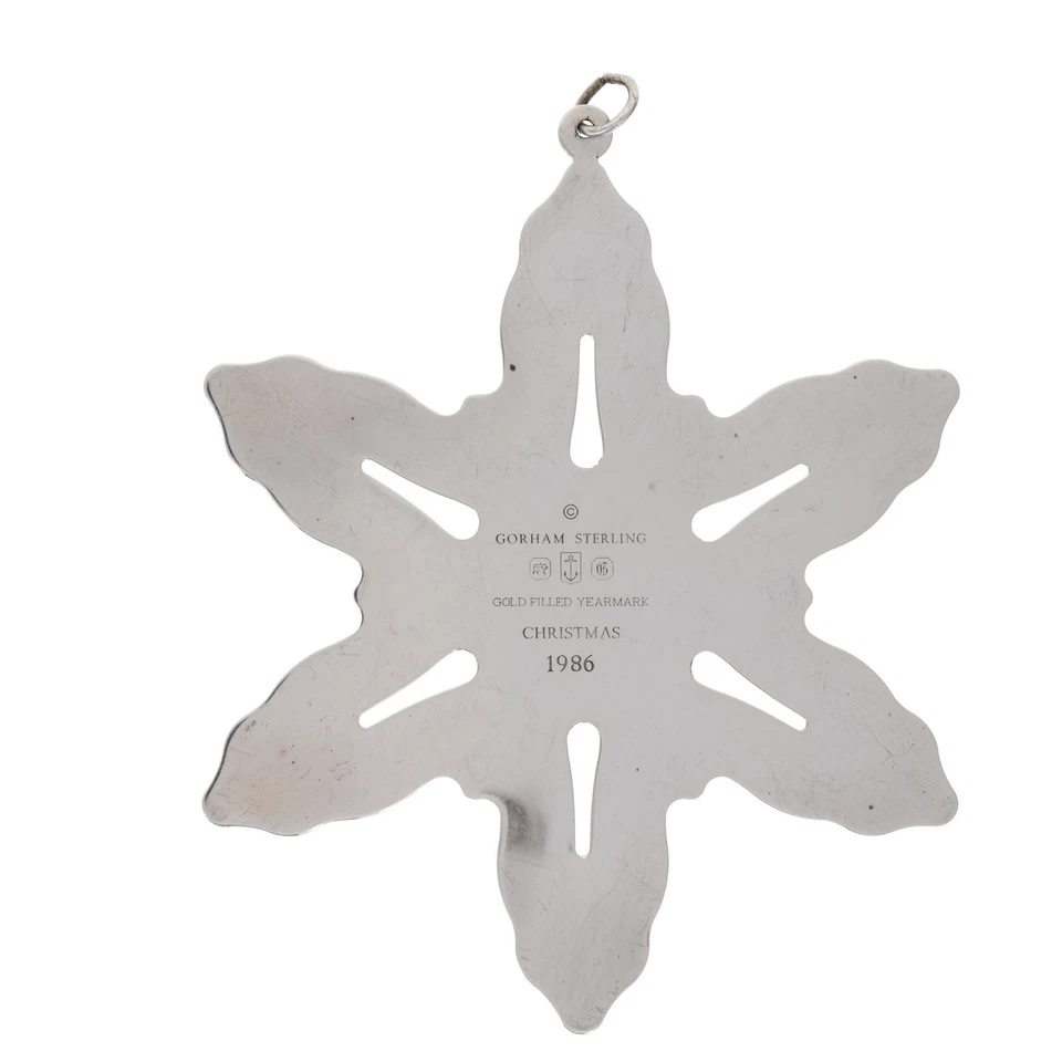 Gorham 1986 Plata Esterlina Oro Navidad Adorno Copo de Nieve 925 Decoración Vintage Foto 2 de 4