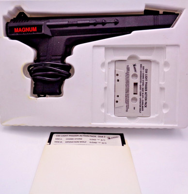 COMMODORE 64/128 -- MAGNUM LIGHT PHASER (MAGNUM/MASTERTRONIC -GUN + DISK + TAPE)