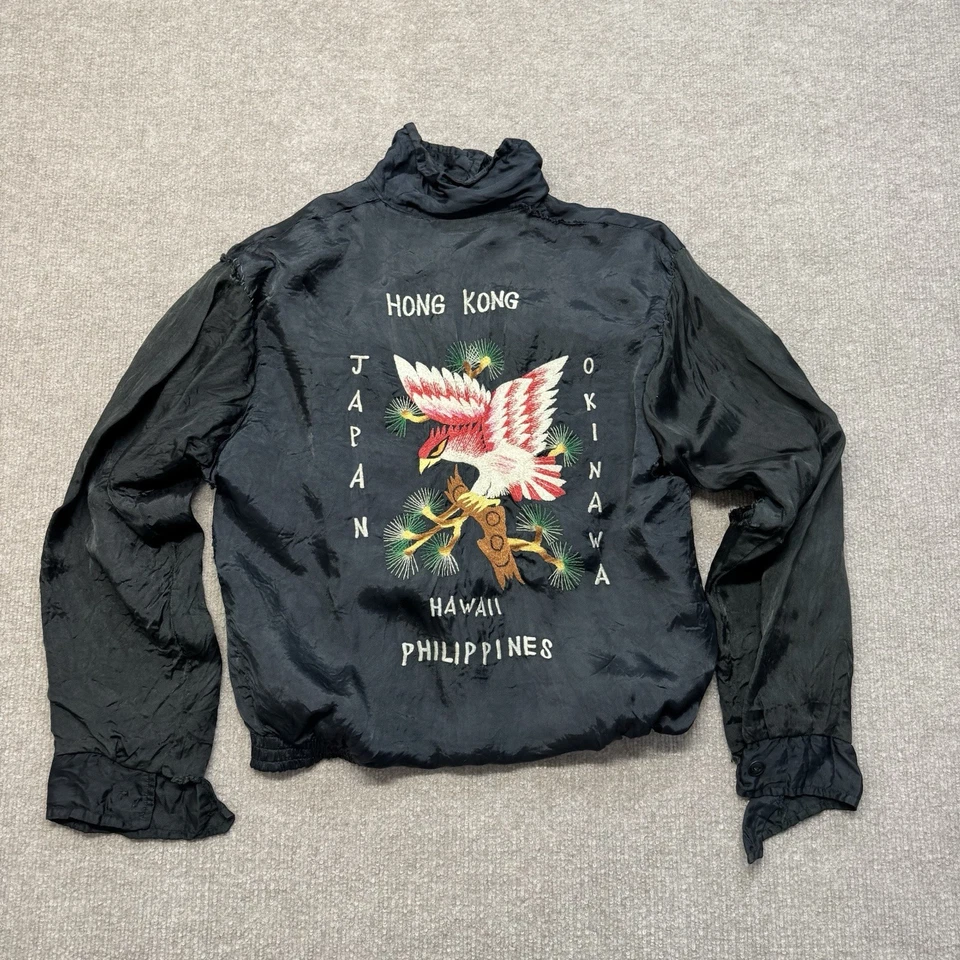 Chaqueta de recuerdo Sukajan vintage para hombre S 50s 60s Japón Okinawa Eagle negra Foto 2 de 4