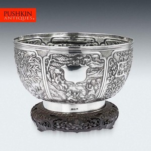 ANTIQUE 19thC CHINESE EXPORT SOLID SILVER FRUIT BOWL, WANG HING c.1880
