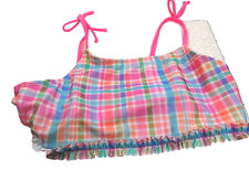 NWT Cat  Jack Multi-Color Plaid Bikini Swim Top Girls Size XL 14/16 
