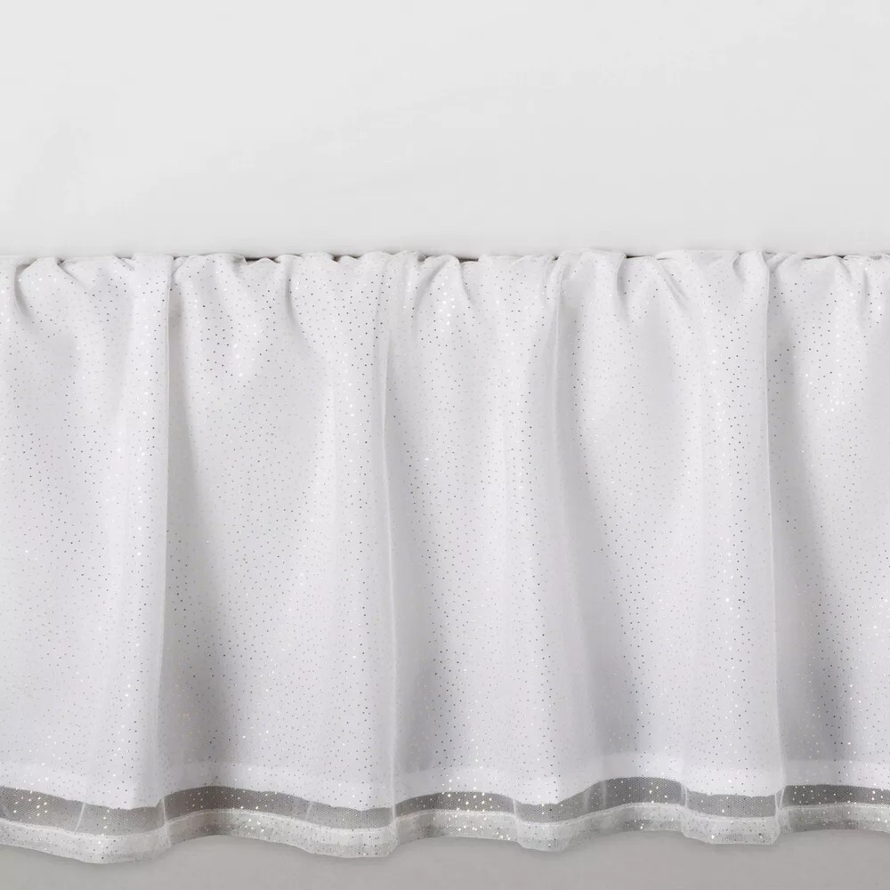Pillowfort White Glitter Dot Tulle Bedskirt Size Queen 14" Drop Length