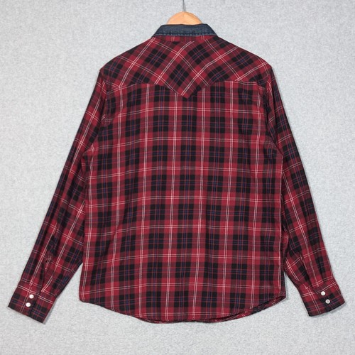 Levi's Western Pearl Franela a Presión Para Hombres Grande Rojo Cuadros Denim Cuello Puño Abatible - Imagen 3 de 12
