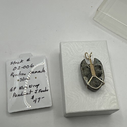 Artisan Made Pyritized Ammonite Fossil Gold Filled Wrapped Pendant 1.5” NOS - Picture 8 of 10