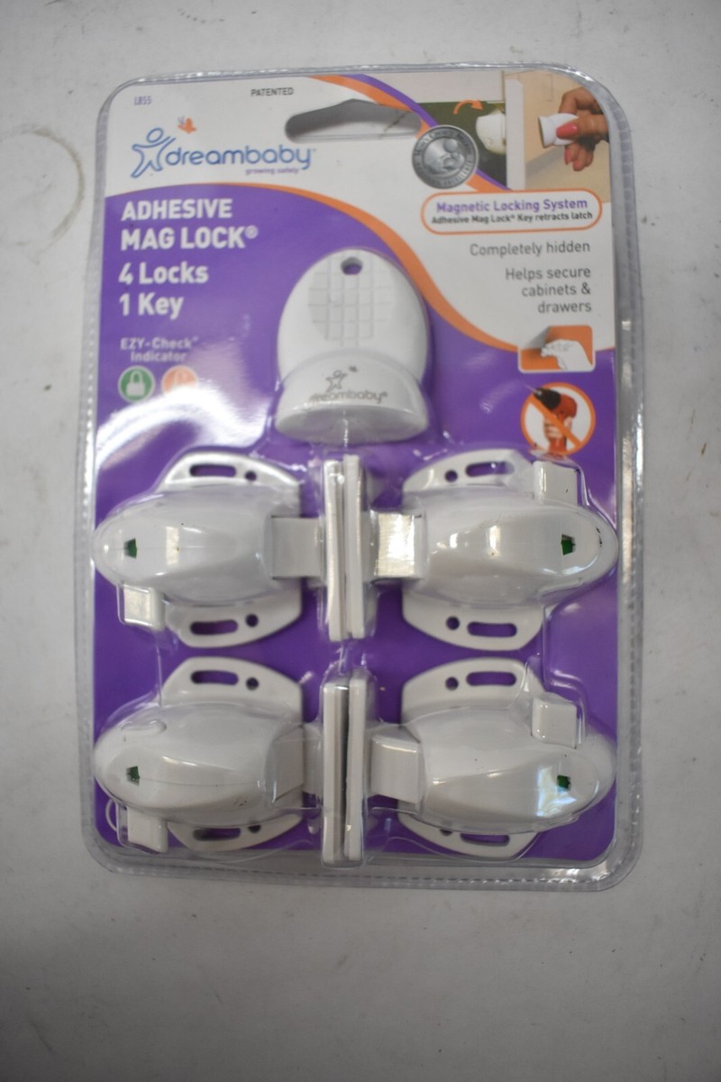 Dreambaby Adhesive Mag Lock White Plastic Adhesive Magnetic Cabinet Locks 5 pk Dreambaby Adhesive Mag Lock White Plastic Adhesive Magnetic Cabinet Locks 5 pk