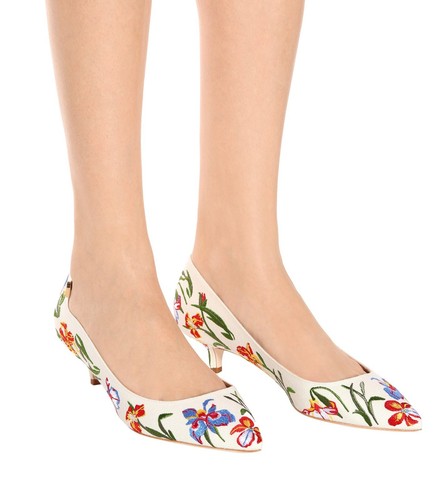 $298 NEW Tory Burch ELIZABETH 40 Embroidered Pumps Heels Blue White Floral 8 - Picture 12 of 18