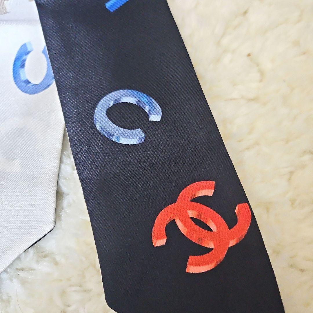 CHANEL Scarf Black White Silk Logo Women France 114051 | eBay