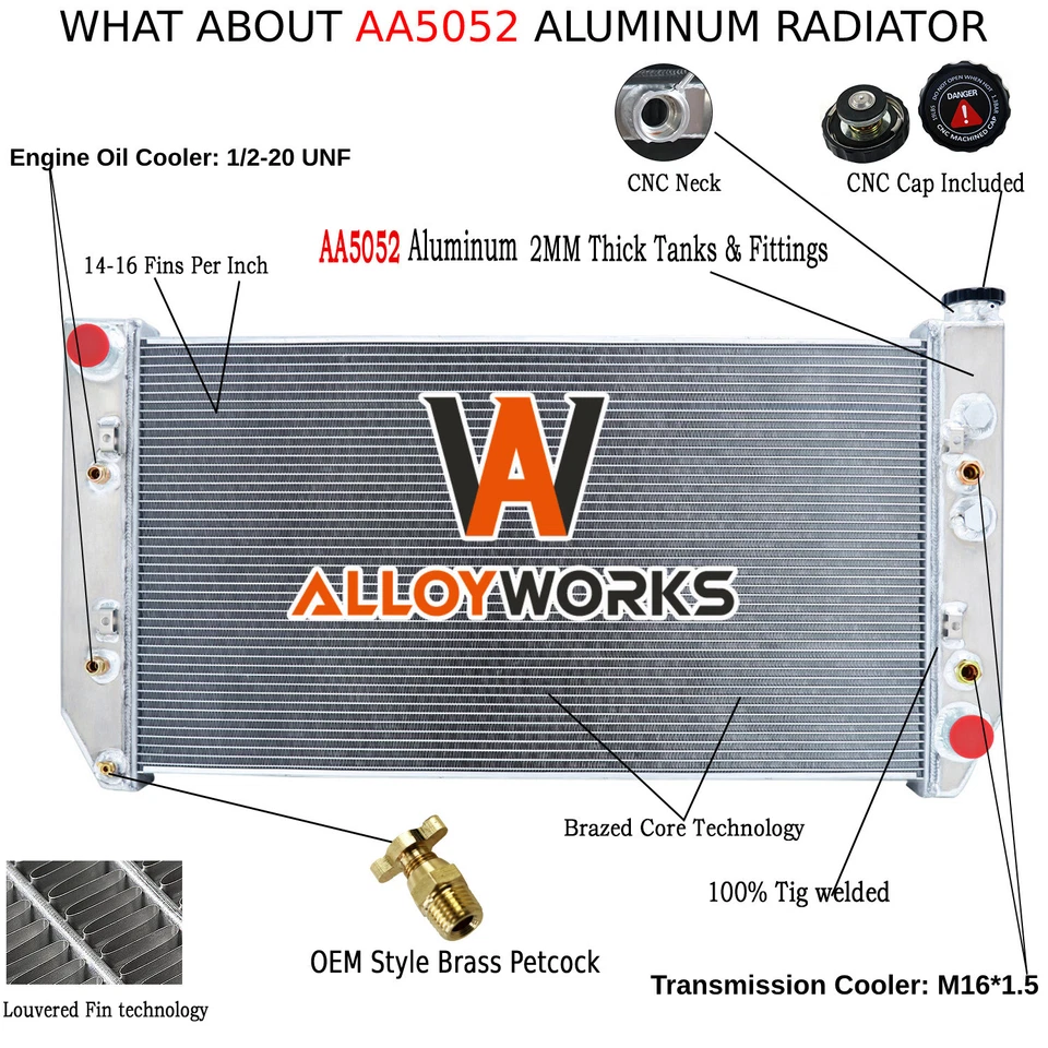 4 Rows Aluminum Radiator For 1982-1991 CHEVY GMC 6.2L DIESEL V8 Engines - Изображение 2 из 4