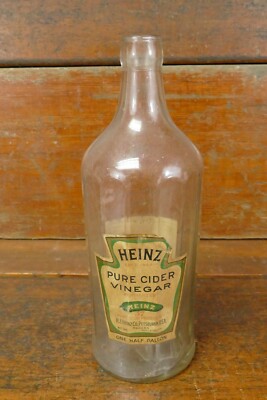Vintage 1920s Heinz Pure Cider Half Gallon Glass Bottle Original Paper Labels