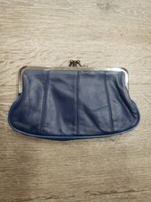 Blue Faux Leather Coin Purse Double Frame Change Wallet- 3 Compartments