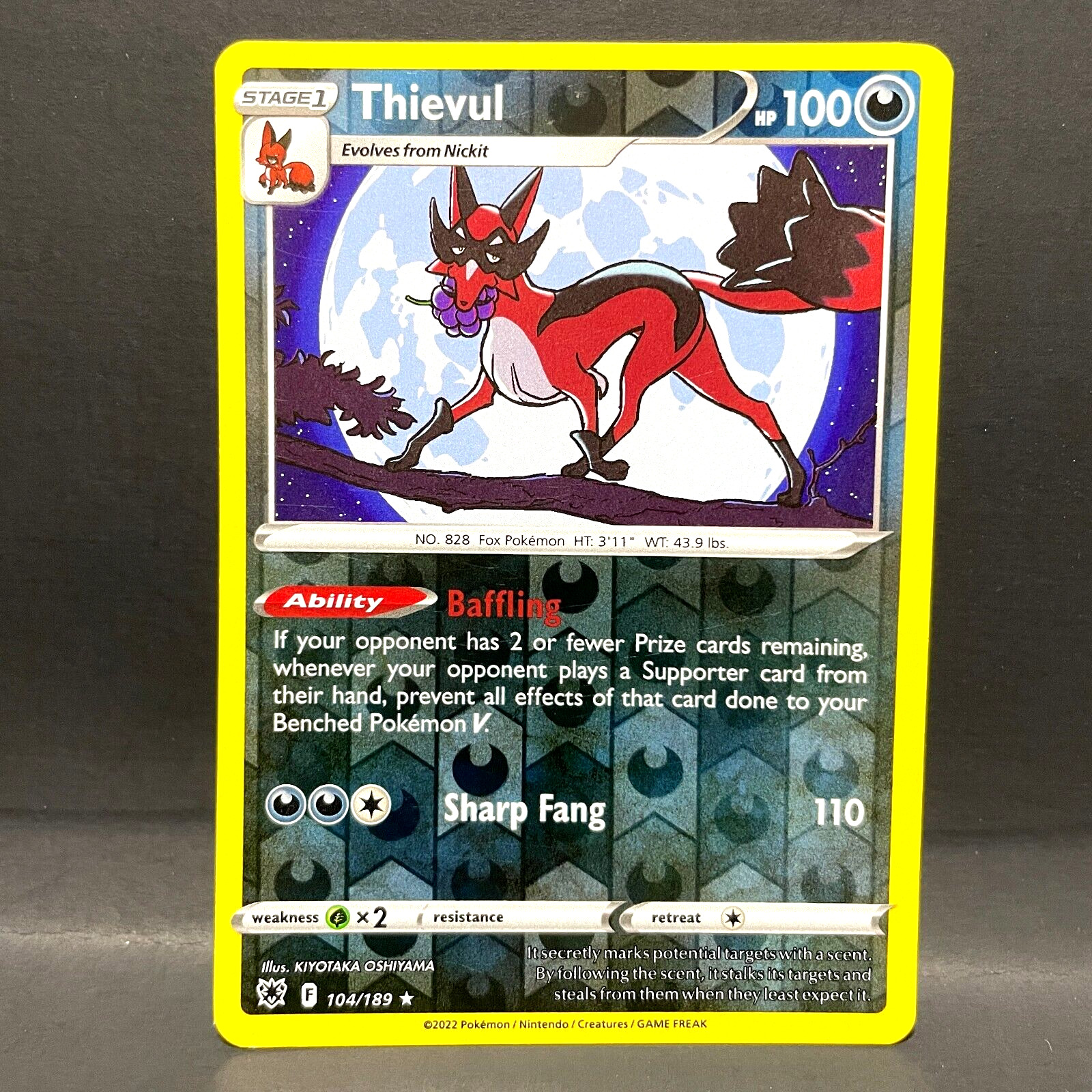 2022 POKEMON ASTRAL RADIANCE THIEVUL 104/189 REVERSE HOLO (RARE)