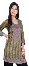 Women Printed Short Crape Kurti Kurta Round Neck 3/4 Sleeves Top 1012-34.