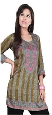 Women Printed Short Crape Kurti Kurta Round Neck 3/4 Sleeves Top 1012-34.