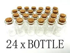 24 1.5" Mini Glass Bottles Cork Tops Message Weddings Wish Jewelry Party Favor