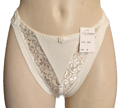 8x RM Fashion Klassik Baumwolle String Tanga Gr.38/40 M basic dehnbar Creme