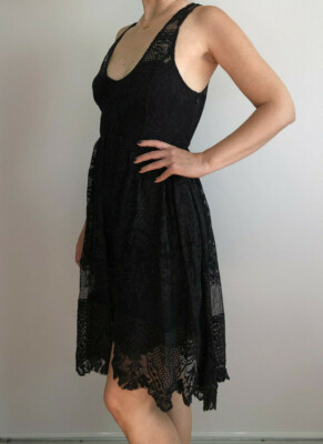 Free People - Black Lace Multi-Layered Dress with Gold Fleck Detail | eBay