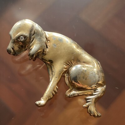 Vintage REJA DEJA Brooch Fur Clip DOG Gold Plated 2'' Labrador Retriever Corgi