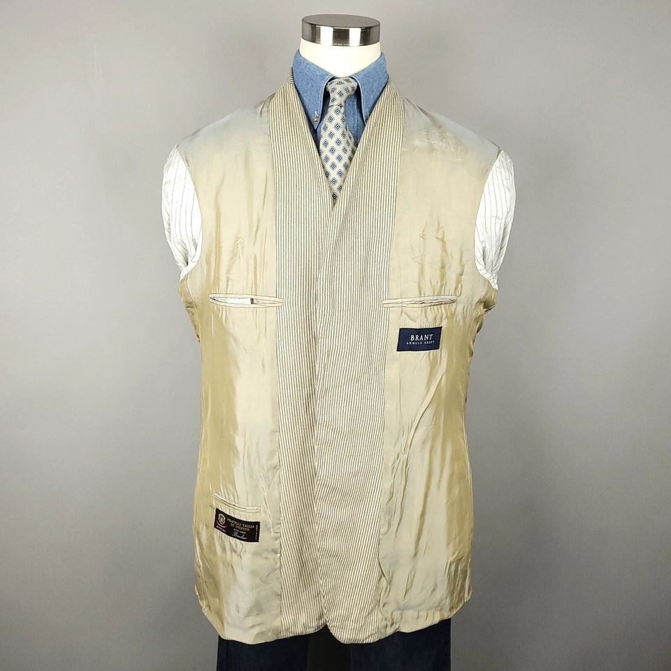 Blazer Arnold Brant Para Hombres 44L Azul Tostado Rayas 100% Bambú Abrigo Deportivo 3 Botones Foto 4 de 4