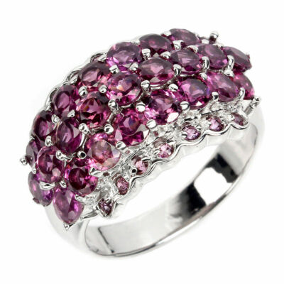 Rhodolite Garnet Ring 14K White Gold Plated 925 Sterling Silver   Ring Size 10