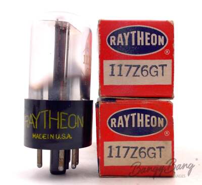 2 Vintage 117Z6GT Raytheon Dual Rectifier Doubler Audio Vacuum Tube Valve - Bang