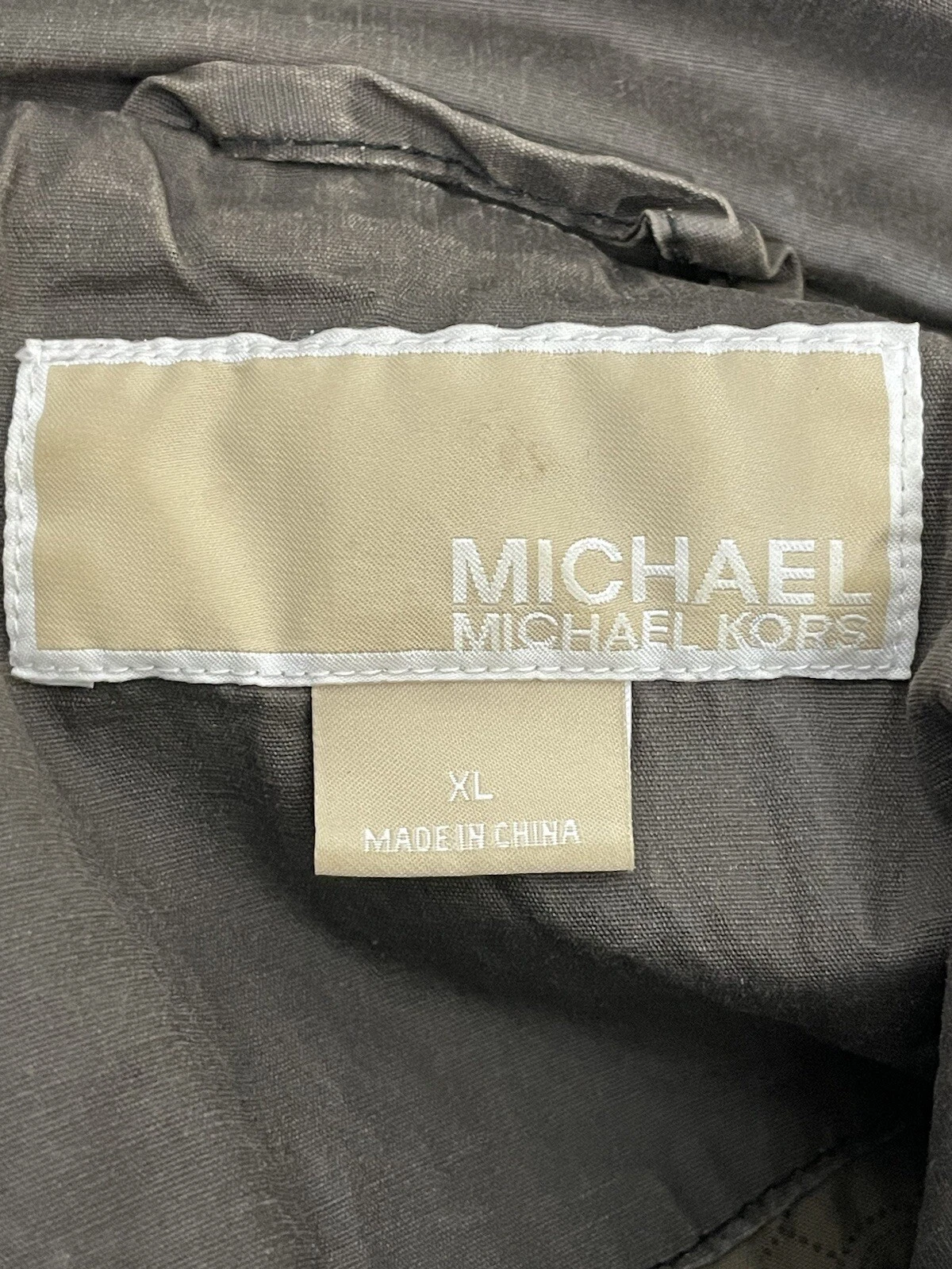 Giacca Michael Kors Utility Rain XL donna verde oliva zip cappuccio tasche