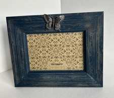 Pier 1 Blue Wood Picture Frame With Silver Metal Butterfly