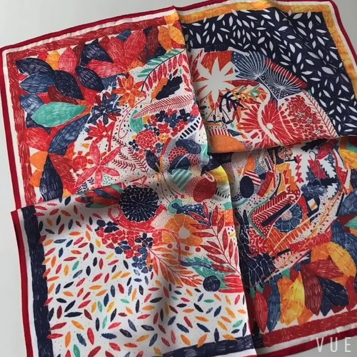 100% Silk 20" Small Square Scarf Women neckerchief Wrap Colourful Leaves Print - 第 2/6 張圖片