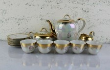 Set 14 pz SERVIZIO da Caffè in PORCELLANA della KOROK Filo ORO Vintage con FIORI