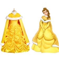 Beauty and the Beast Belle Disney Cosplay Costume Ball Long Dress Cloak