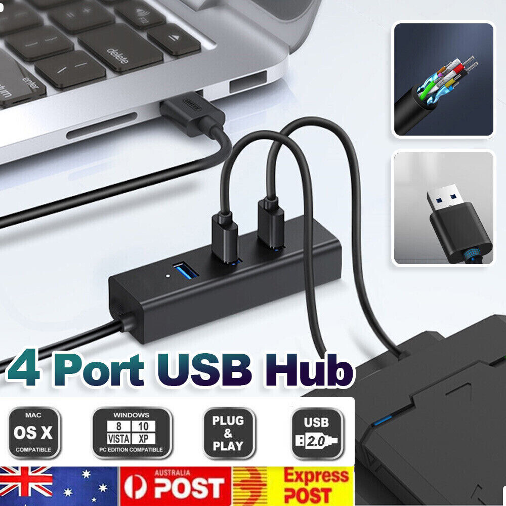 4 Port Multi USB Hub High Speed Slim Station Compact Expansion Smart Splitter Au