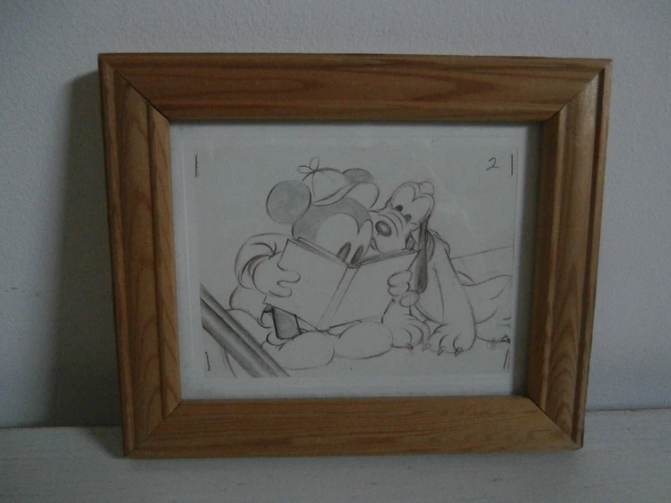 DISNEY MICKEY MOUSE AND PLUTO PENCIL SKETCH SMALL MINIATURE PRINT FRAMED GIFT - Image 2 of 4
