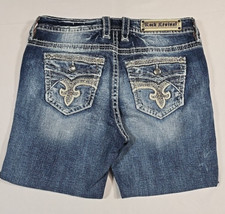 Rock Revival Women's Glade Easy Crop Embellished Medium Wash Denim Capris Sz 30