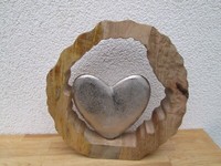 Aufsteller Herz In Mangoholz Kreis Aus Metall Silber (B/H/T) 28X29X5Cm Deko Wohn