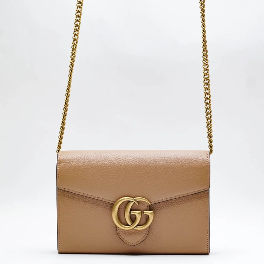 Portefeuille chaîne GUCCI Gucci GG Marmont cuir beige