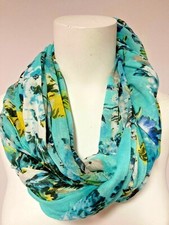 Scarf Floral Sheer Rectangle SHAWL Spring Time Teal Multicolor 26 X 72